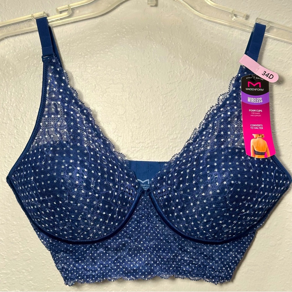 NWT~Maidenform Wireless Lightly Lined Convertible to Halter Lace Bralette, 34D